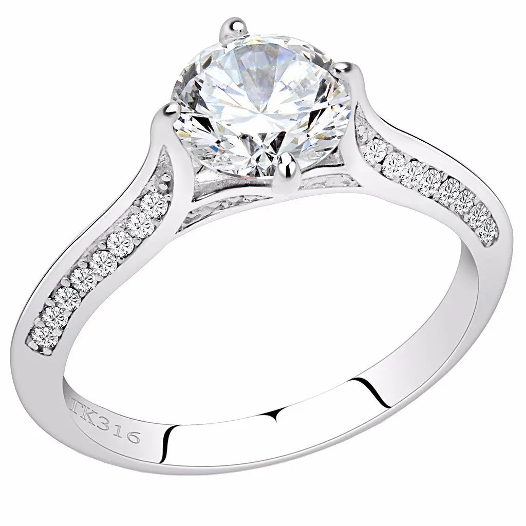 7x7mm Clear Round CZ Center Set in Stainless Steel Delicate Primise Ring