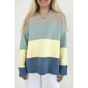 Belly Striped Color Block Crew Neck Pullover Sweater