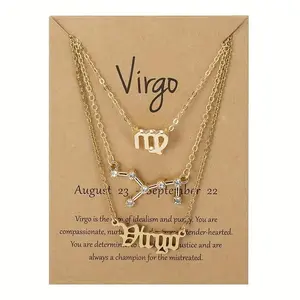 12 Zodiac Sign Letter Symbol Pendant Necklace Jewelry Girl Birthday Gift