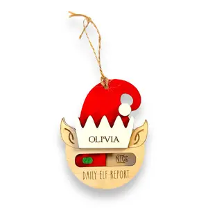 Elf Christmas Ornament for Kids with Naughty or Nice Toggle