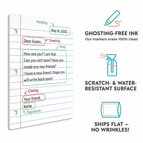 Unisex Kids' Extra Large Size Dry Erase Board (6-8 Years, 17 in x 21.5 in) - Dual-Magnet Design, Ghosting-Free Ink, Scratch-Water Resistant, Letter Format Guide, Learning Tool for Teachers, Back to School Supply