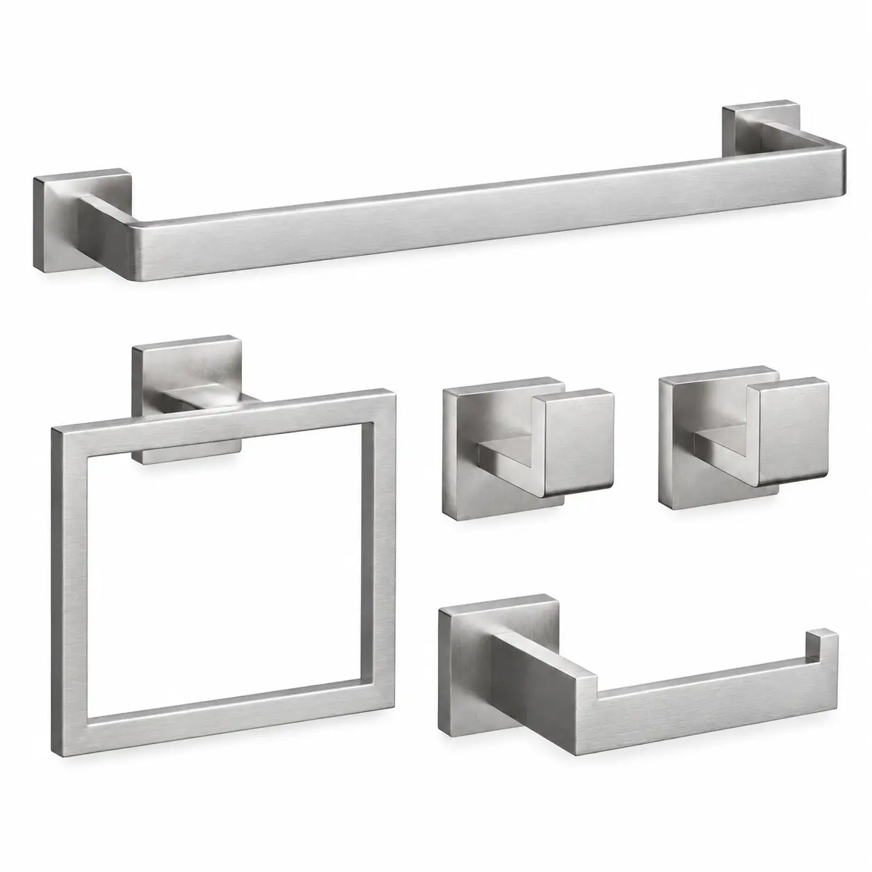 5-Piece Stainless Steel Bathroom Hardware Set, 16-Inch Towel Bar, Silver