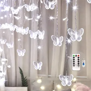 Butterfly Curtain Fairy Lights USB Plug in,8 Modes 120 LED 19.7FT  Twinkle Timer String Lights with Remote,  Copper Wire for Bedroom Patio Christmas Wedding Party Dorm (Cool White)