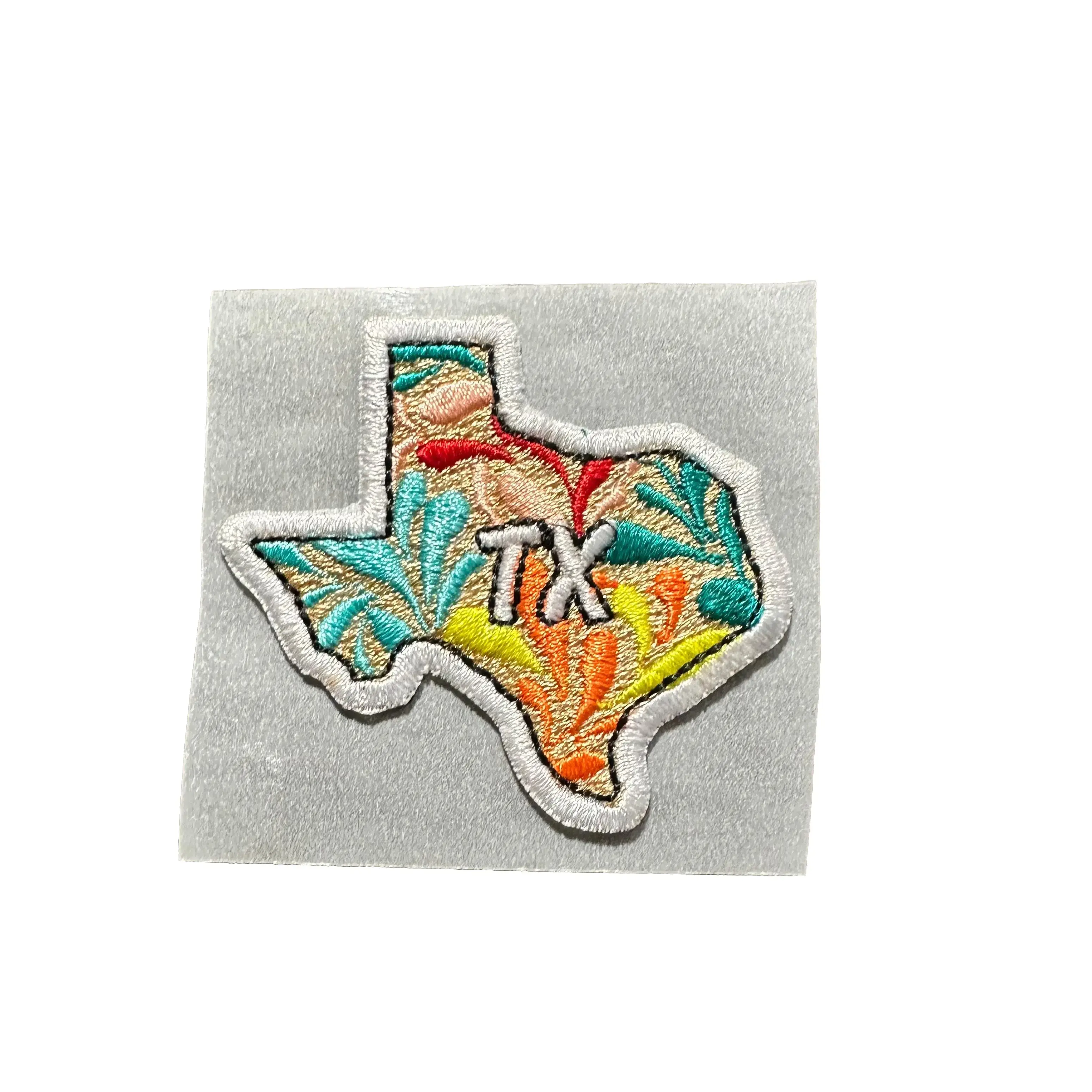 Colorful State of Texas Hat Patch - Embroidered Design with Texas State Outline and Colorful Patterns
