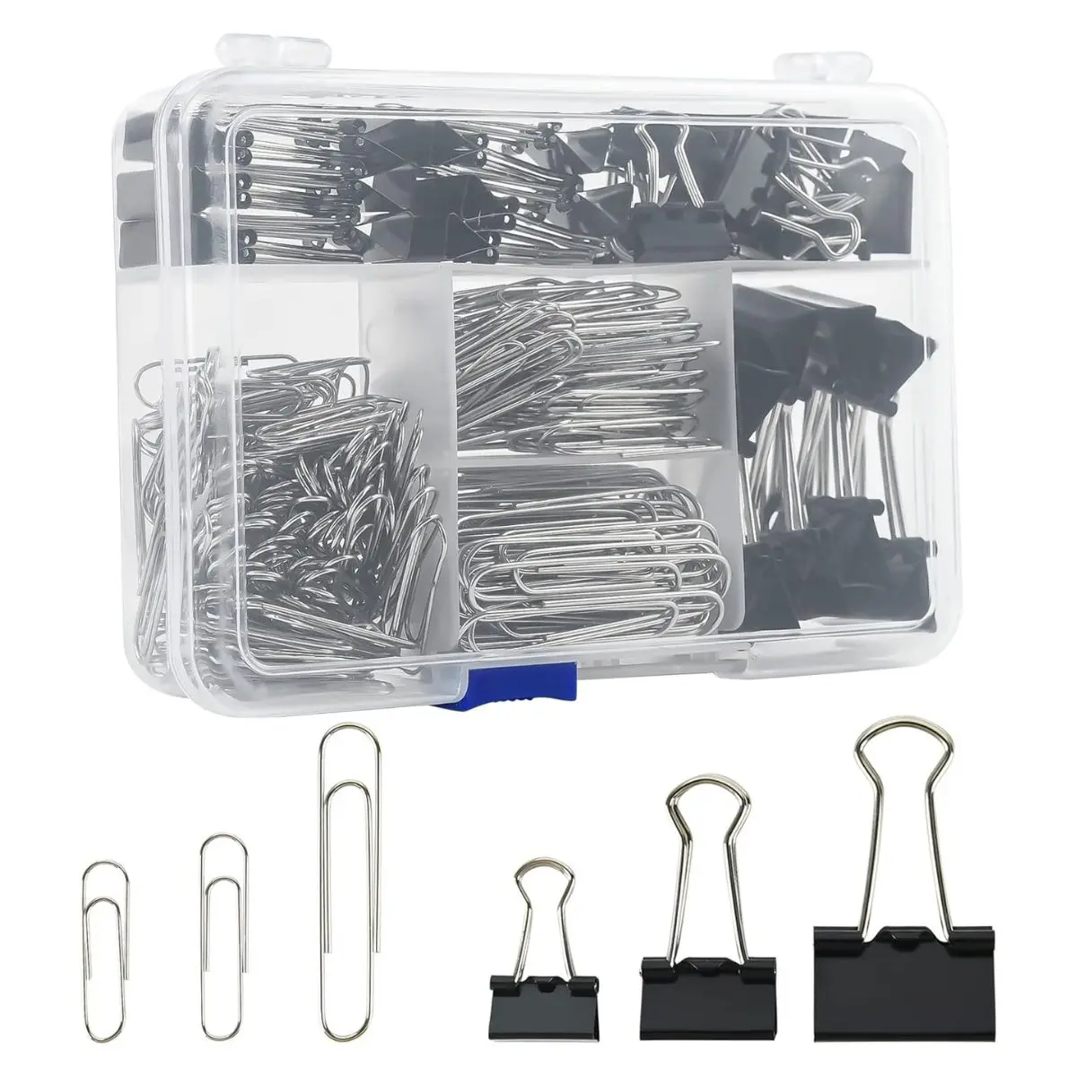 340PCS Binder Clips & Paper Clips Set – Assorted Sizes Office Supplies with Storage Organizer Box