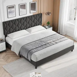Pink king Bed Frame with Upholstered Headboard, Heavy-Duty Platform Bed Frame with Strong Wood Slats, No Box Spring Needed/Noise Free/Easy Assembly