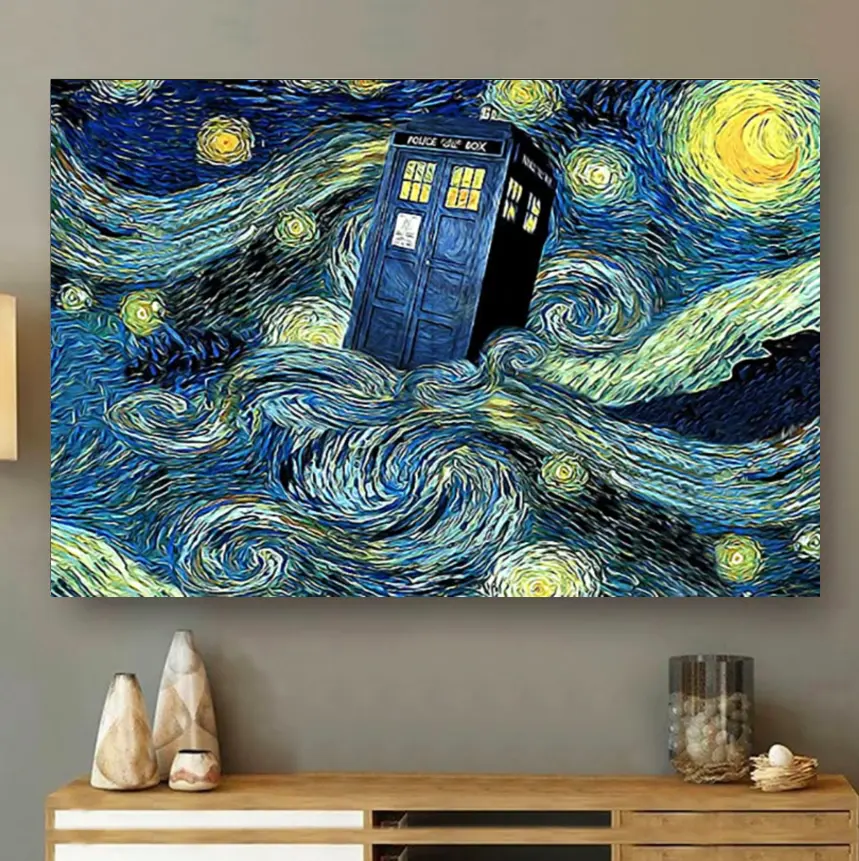 Tardis Box Starry Night Canvas Wall Art/Poster-Telephone Booth Poster-Doctor Who Tardis Canvas-Gift For Fan DR.Who