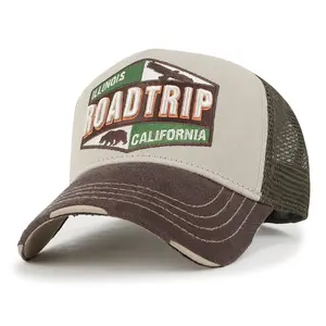 ililily Premium ROAD TRIP Embroidery Hexagon Patch Hat Vintage Baseball Cap