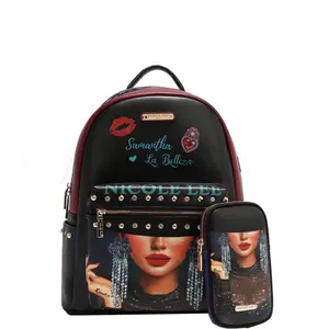 Vegan Leather Backpack with Matching Pencil Case Theme Design - Gold Hardware, Adjustable Straps, USB Port, Laptop Compartment