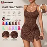 WAKYME Women's Ribbed Cross Back Seamless Knitted Tummy Control Dress - Knot Front, Asymmetrical Hem, Breathable Tennis Athletic Dress, Cold Wash, Leopard, Cheetah, Solid Colors,sohochic