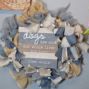 Dog Lover Wreath- Handmade Gray & Tan Decor Decoration