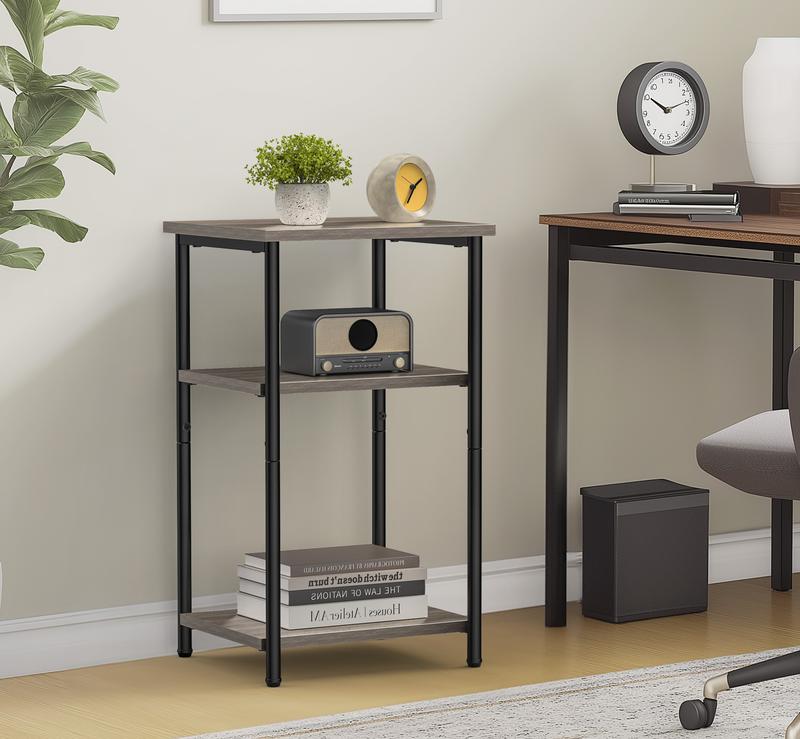 Sweet Furniture F 3-Tier End Table Side Table with Adjustable Feet,Small Nightstand Space-Saving for Bedroom Living Room Office