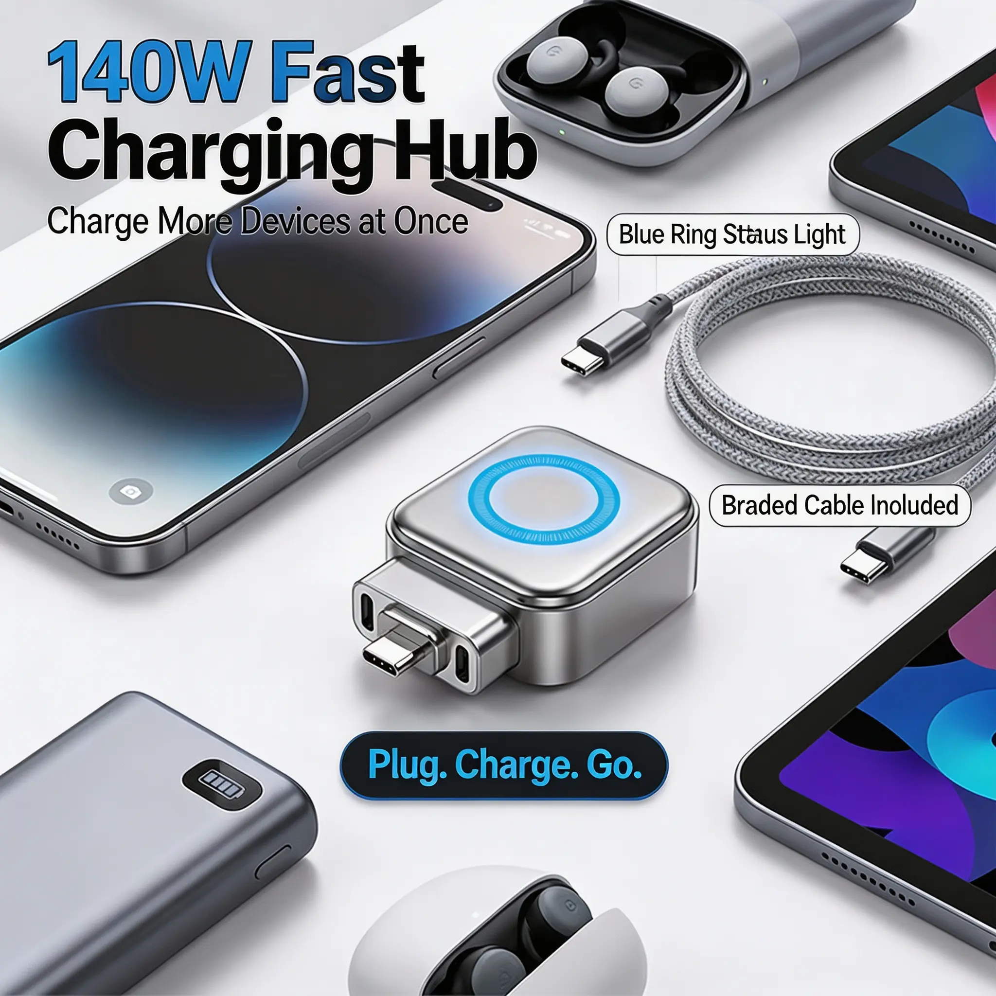 140W USB-C Super Fast Charger with AI Auto Shutdown – PD3.1 GaN Power Adapter with Intelligent Battery Protection, Universal Fast Charging Block for iPhone, MacBook, iPad, Laptop, Tablets, Smartphones & USB-C Devices