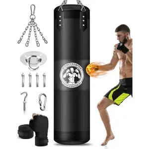 Punching Bag for Adults, 4FT PU Heavy Boxing Bags with Chain Ceiling Hook, Hanging Boxing Bag for Kickboxing Muay Thai Karate Judo Taekwondo Home Gym , Unfilled