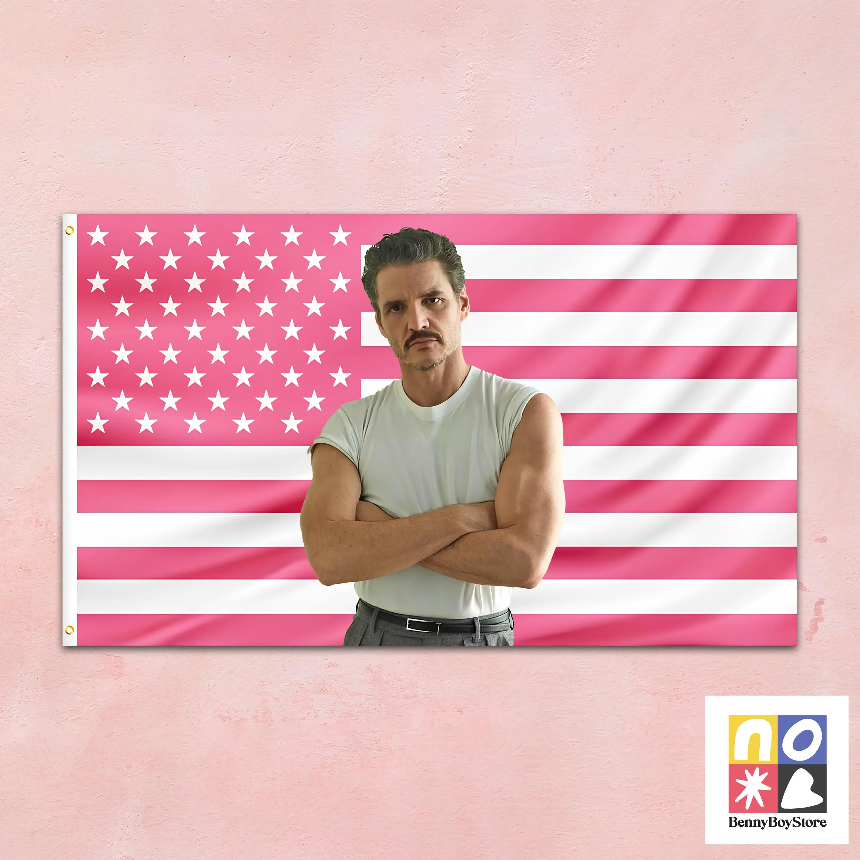 Pedro Pascal Pink Flag – Angry Daddy Tapestry for Queer Wall Decor, Pride Dorm Art, or Internet Icon Gift