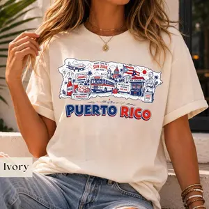 Puerto Rico Shirt, San Juan Travel TShirt, Vintage Caribbean Vacation Gift, Cute Island Souvenir Tee, Retro Doodle Summer Oversized Top