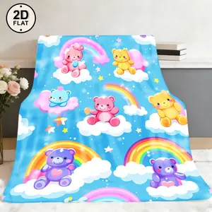 Lightweight And Soft Flannel Blanket Featuring a Fun Bear And Rainbow Design, Perfect for Bedding, Sofas, Travel, Camping, And Home Decoration, Including Bear-Themed Decor,Suitable as a gift sizes 60*80,30*40 ,40*50 50*60