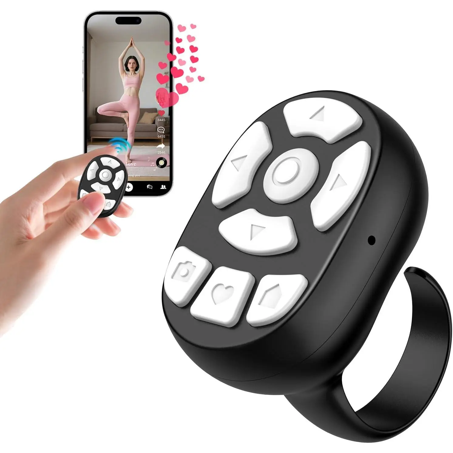 Sports & Outdoor Reflective Gear Accessories - TikTok Scrolling Ring, 8-Button Bluetooth Mobile Finger Tip Wireless Remote with Camera Shutter for iPhone & Android (Black)