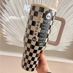 HydroJug 1/2 Gallon 40oz Black and White Checks Water Bottle Aesthetic Checkered Gym Jug with Handle 100% Leakproof Insulated Tumbler 24H ColdL Flask for Fitness & Travel Viral TikTok Pilates Gym Water Bottle, Hot Girl Summer Fits Car Cupholders