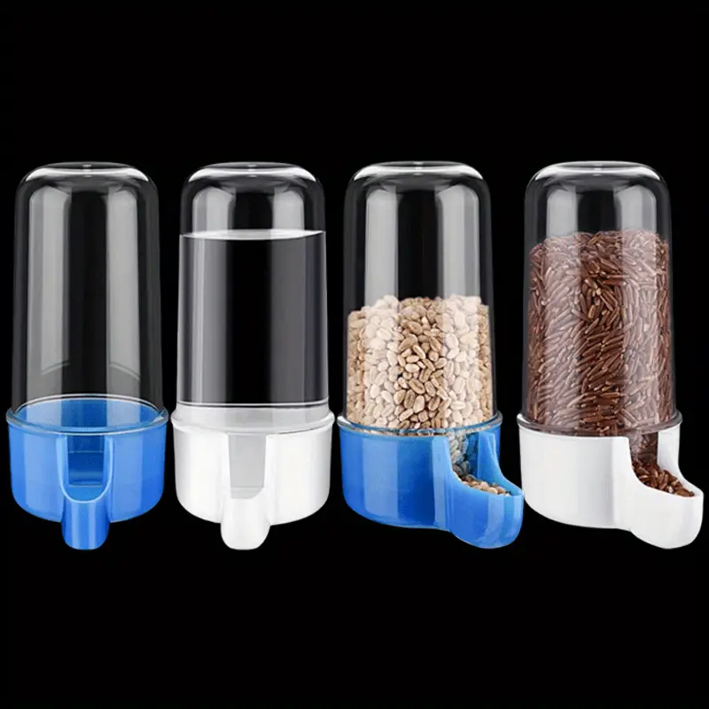 4-Pack PVC Plastic Birdseed Feeder & Waterer Set - 200 ml Transparent Hopper Dispenser, Vertical Mount, Dual Functionality Hydration Aid & Feeding Tool for Small Birds, Canaries, Bird Cage Accessory