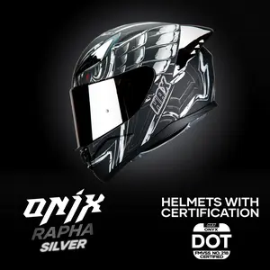 HAX ONIX RAPHA SILVER Motorcycle Helmet DOT Certified Hypoallergenic Antibacterial Liner Micrometric Buckle Silver Color