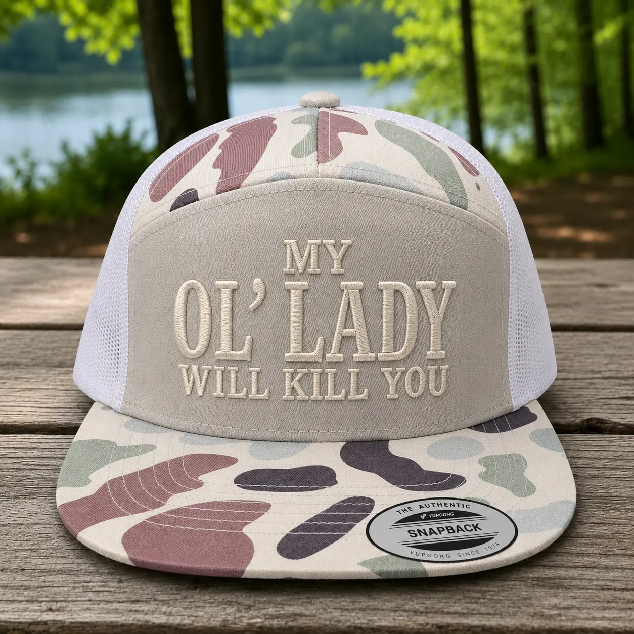 "My OI Lady Will Kill You" Embroidered Trucker Cap, Bold Graphic, Adjustable Snapback, Men's Accessories, Cap Couture Co, Outdoor Gift for Him, Mens Gifts, Gifts For Him