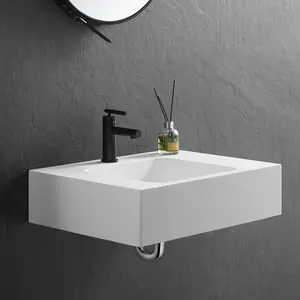 Bathroom sink, Wall-Mount or Countertop Install, 26" Solid Surface in Matte White with Single Faucet Hole, SVWS602-26WH