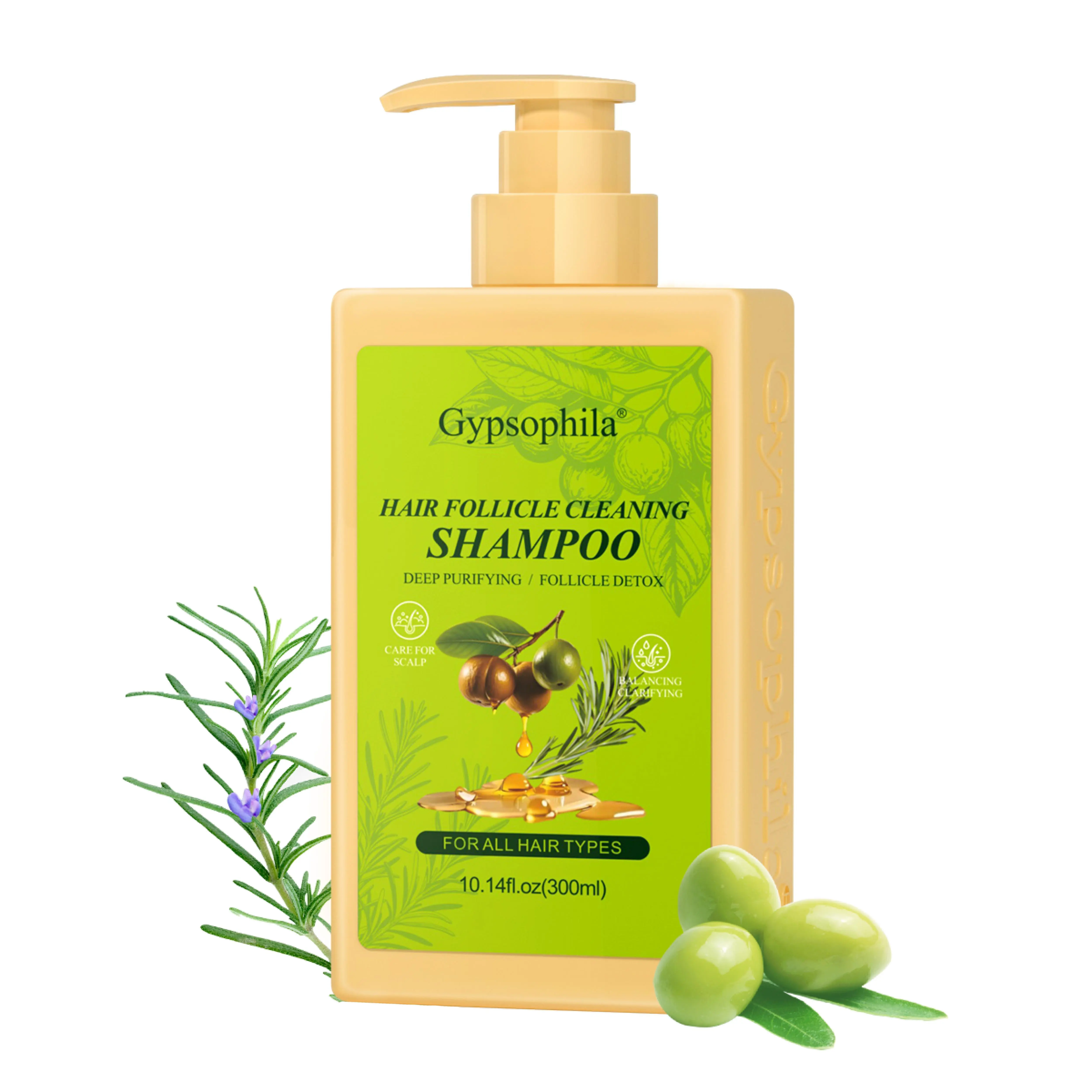 Gypsophila Tea Tree Oil & Rosemary Follicle Cleansing Shampoo Cleanser, 300ml Purifying Anti-Dandruff Strengthening Haircare Liquid for Deep Cleanse, Controls Oil, Leaves Scalp Clean & Fresh