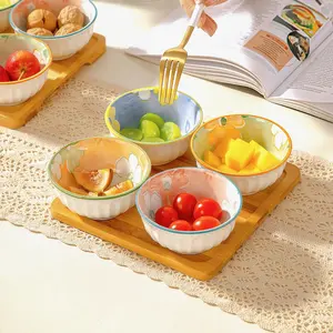 Colorful Floral Ceramic Bowls Set of 6, Small Snack Fruit Sauce Dessert Bowls, Vintage Glazed Kitchen Dinnerware