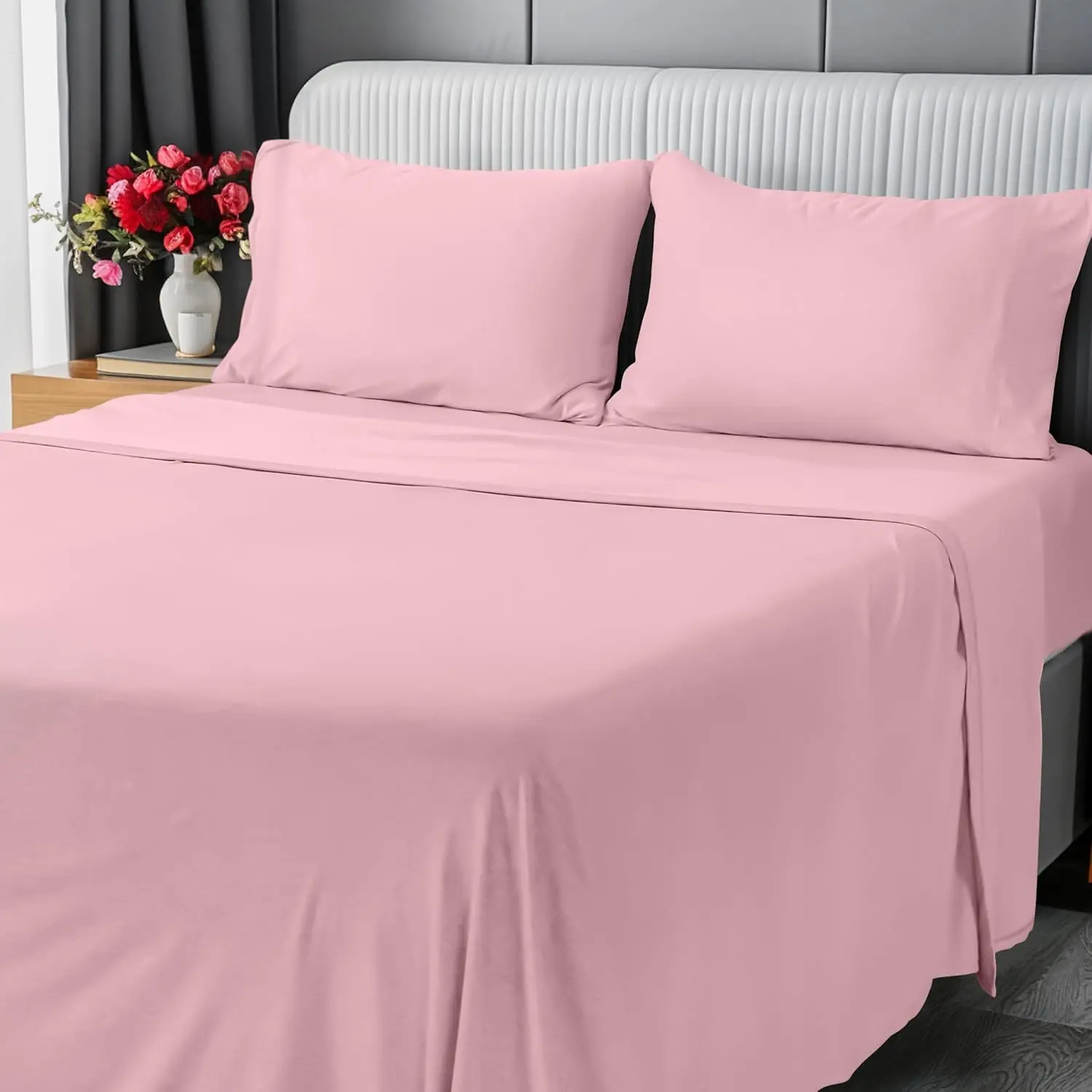 Sheet Set - Jersey Knit Sheets 4 count - Cotton - Soft T-Shirt Stretchy Sheets ()