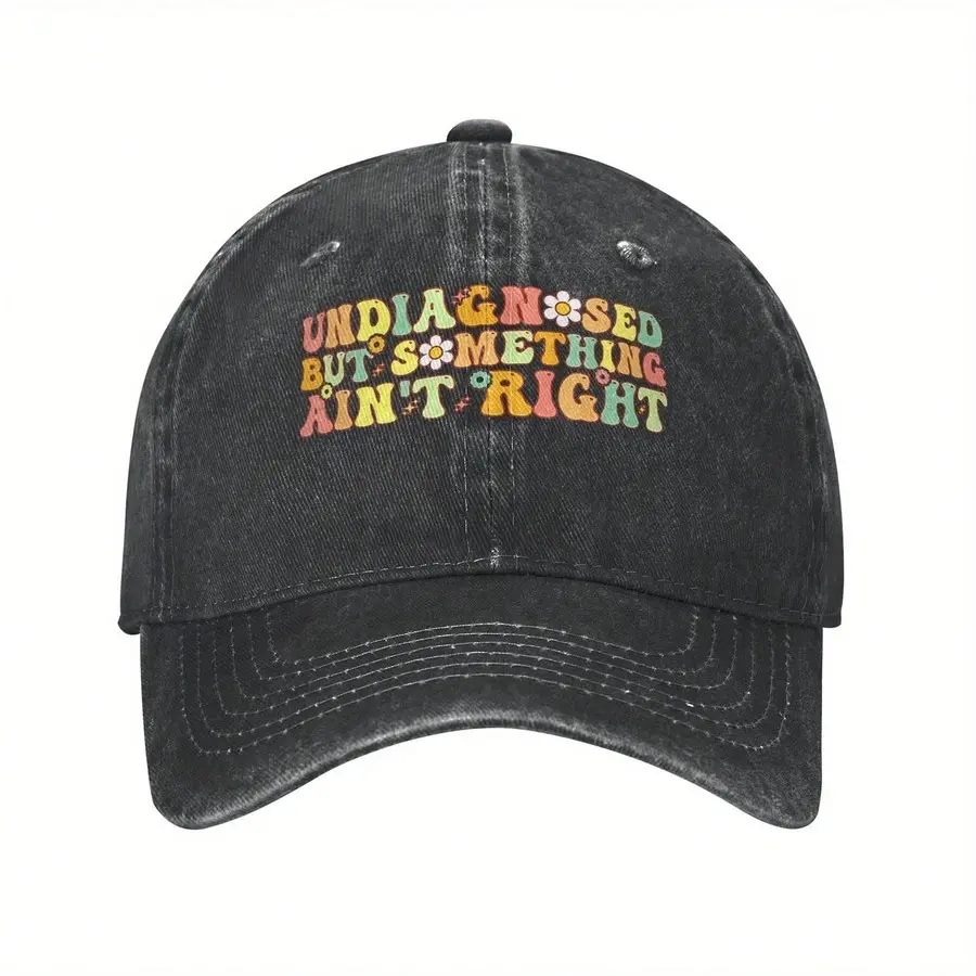 Washed Denim Baseball Cap, Classic "Groovy Undiagnosed" Dad Hat for Men and Women, Lightweight and Adjustable with Sturdy Buckle for Sports, Daily, Outdoor, Casual, Cotton, All Seasons, Breathable, Unisex Appeal, Fashion, 100 Cotton Clothing, Hand Wash On