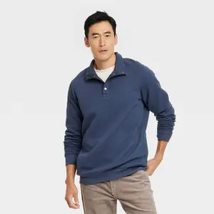 Men's Quilted Snap Pullover Sweatshirt - Goodfellow & Co Blue S