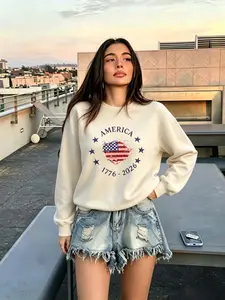 Vintage Heart American Flag Print Sweater, Independence Day Atmosphere, Usa 250th Anniversary, Retro Patriotic Style, July 4th