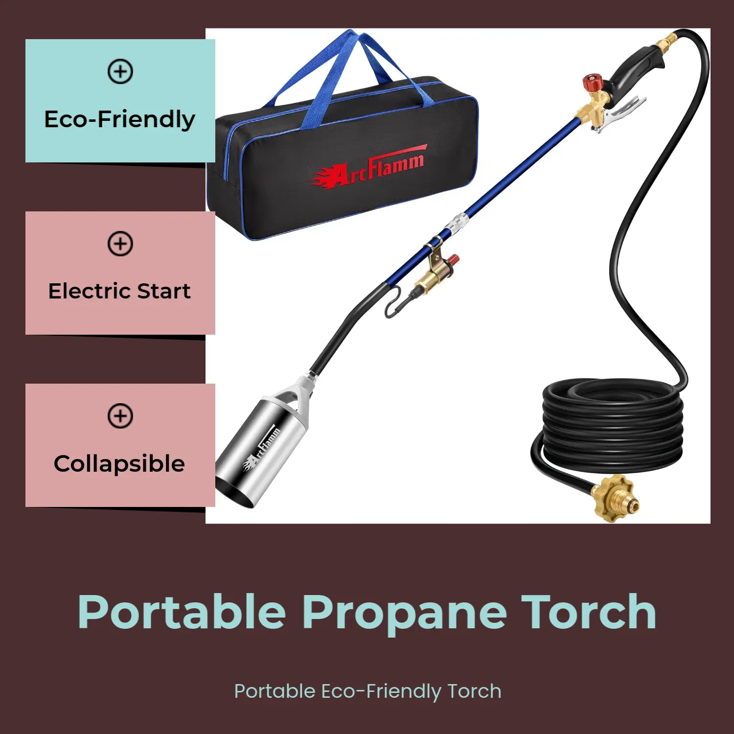 ARTFLAMM Portable Propane Torch Weed Burner Kit with Storage Bag, High Output BTUs Weed Torch with 10 FT Hose, Self Igniter Flame Torch for Campfires,Roofing