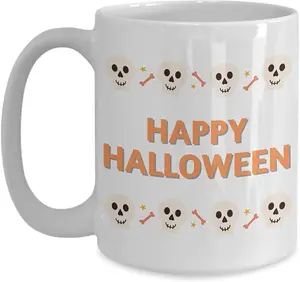 Halloween Tea Coffee Mug"happy Halloween", Skulls Icon. Halloween Home Office Desk Decoration. Mugs For Kids. Festive Mugs.