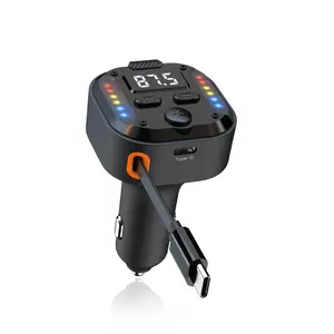 30W Car Charger, Retractable Car Charger, Wireless BT FM Transmitter Radio Receiver, MP3 Audio Music Adapter, Type-C Port Charger Compatible with Samsung-Galaxy, LG