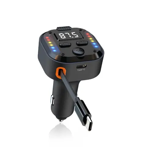 30W, Retractable Car Charger, Wireless BT FM Transmitter Radio Receiver, MP3 Audio Music Adapter, Type-C Port Charger Compatible with Samsung-Galaxy, LG, Retractable Automotive Charger
