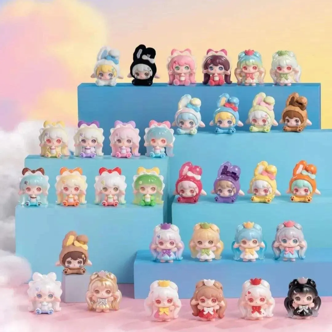 Ruby Hello Bunny Series Electroplating Mini Blind Bag - Rabbit Ears Collectible Doll Toy, 3 Adorable Poses, 3 Small Figures per Mini Box, 36 Pieces Mystery Surprise Pack