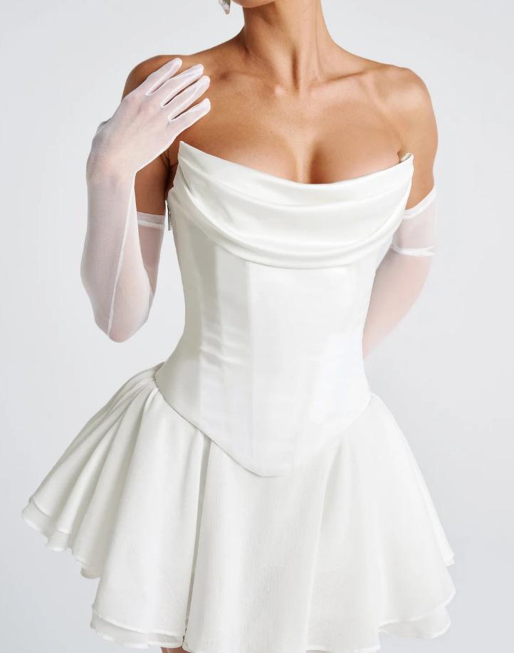 French Solid Color Tube Top Dress With Sleeves