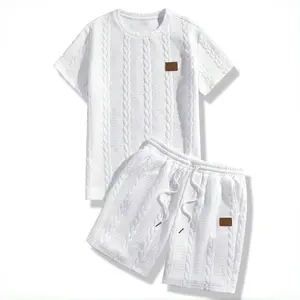 Men's set, soft and comfortable casual sweatsuit with two pieces, solid color minimalist design, suitable for everyday wear, men's shorts Round Neck Plain Clothes Shortsleeve Menswear