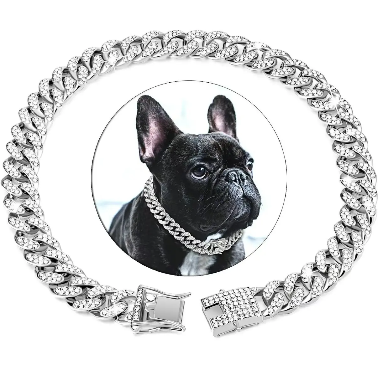 Summerwins Cute Rhinestone Decor Adjustable Dog Chain Necklace - Pet Jewelry Accessory for Small to Large Dogs & Cats