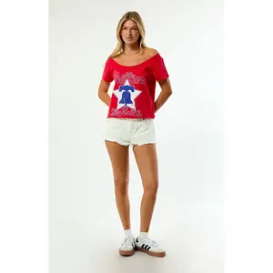 WILD COLLECTIVE Women's x MLB Philadelphia Phillies Off-The-Shoulder T-Shirt