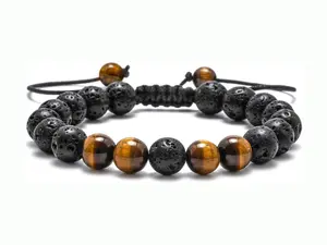 Beaded Bracelets for Mens Gifts Natural Stone 8mm Tiger Eye Matte Agate Lava Rock Adjustable Cord Bracelets for Men Teen Boys Birthday Anniversary Christmas Gifts