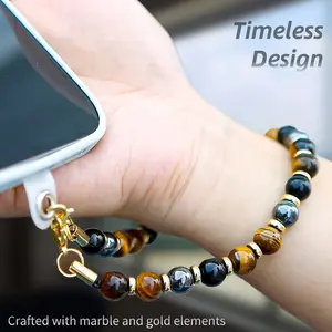 A tiger's eye stone natural stone mobile phone twisted belt, mobile phone lanyard with bolt belt, mobile phone chain belt, hands-free wristband, compatible with women's mobile phones, Phone Charm, Phone Accessory