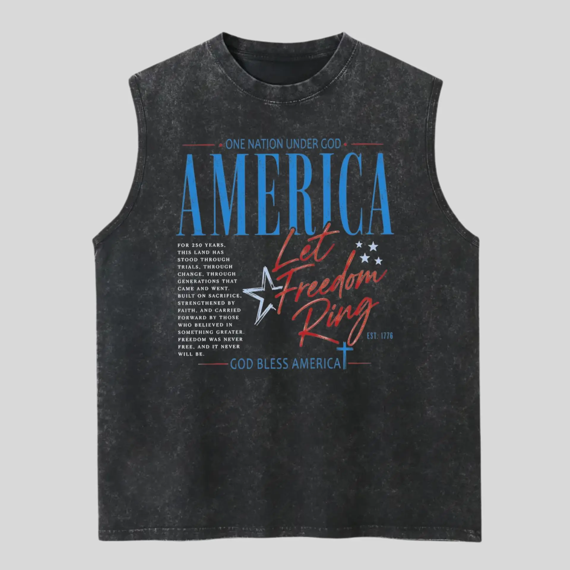 One Nation Under God Washed Tank Top, Christian America Sleeveless Shirt, Faith And Freedom Vest