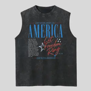 One Nation Under God Washed Tank Top, Christian America Sleeveless Shirt, Faith And Freedom Vest