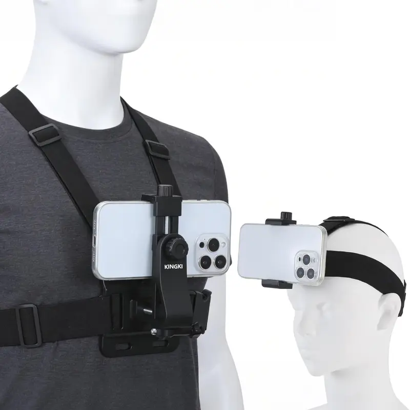 Adjustable Universal Head & Chest Strap Cellphone Mount - Mobile Phone Accessory for Hands-Free Filming, Vlogging Session, Outdoor Adventures, Fusion Sports Use