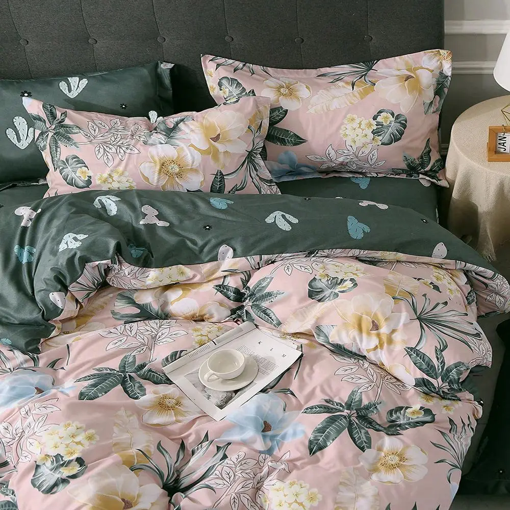 Floral Print Duvet Cover Set, 3 Counts Including 1 Count Duvet Cover & 2 Counts Pillowcase without Filler, Christmas Decor Soft Comfortable Bedding Se