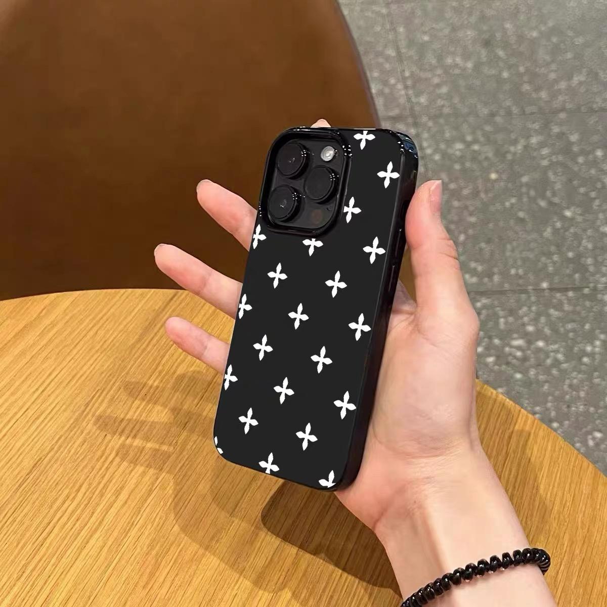 Solid Black and White Full-Screen Cross Pattern Compatible with iPhone 17 16 15 14 13 Pro Max and Pro Plus Minimalist Premium-Feel Shockproof Couple's Phone Case
