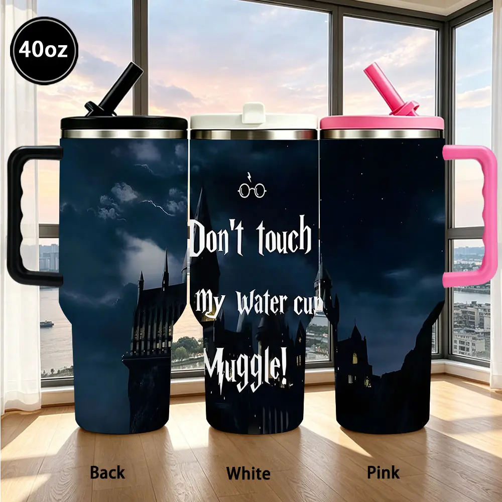 Harry Potter Hogwarts Stainless Steel Insulated Travel Tumbler - Portable Water Bottle, Rustic Muggle Quote Castle Night Sky Print, 12/18/20/30/40oz Multi-Size, 7-12 Hours Insulation, Book Lovers Wizard Fan Gift, Fantasy Fan Travel Mug